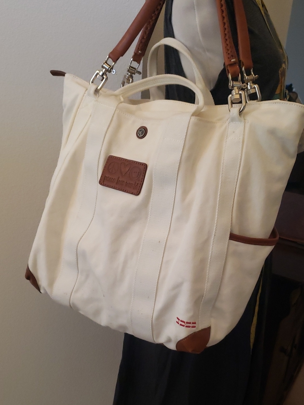 Peace Love World Large Tote